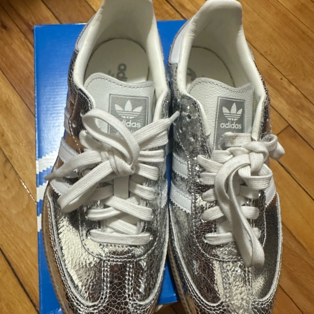 Adidas Silver and White Sneakers